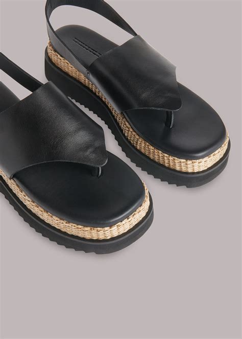 black raffia platform sandals